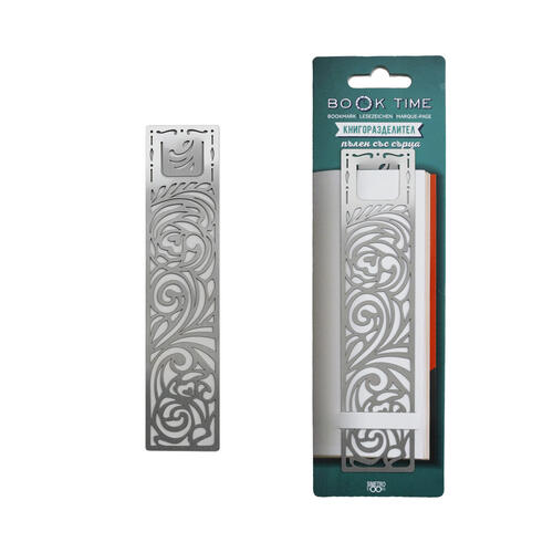 Metal book divider - Book Time - Filled with hearts - stainless steel