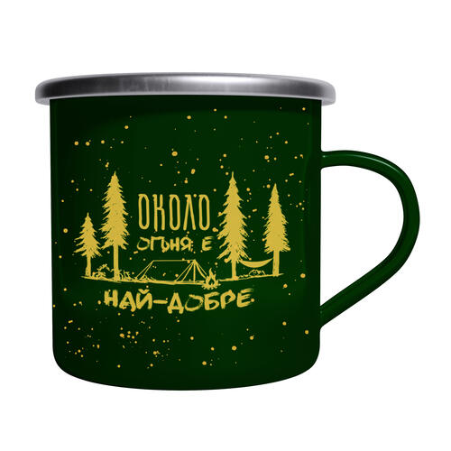 Метално канче | Около огъня е най-добре - емайлирано, зелено/жълто