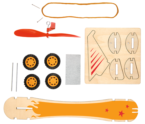 Competitive car set with rubber engine